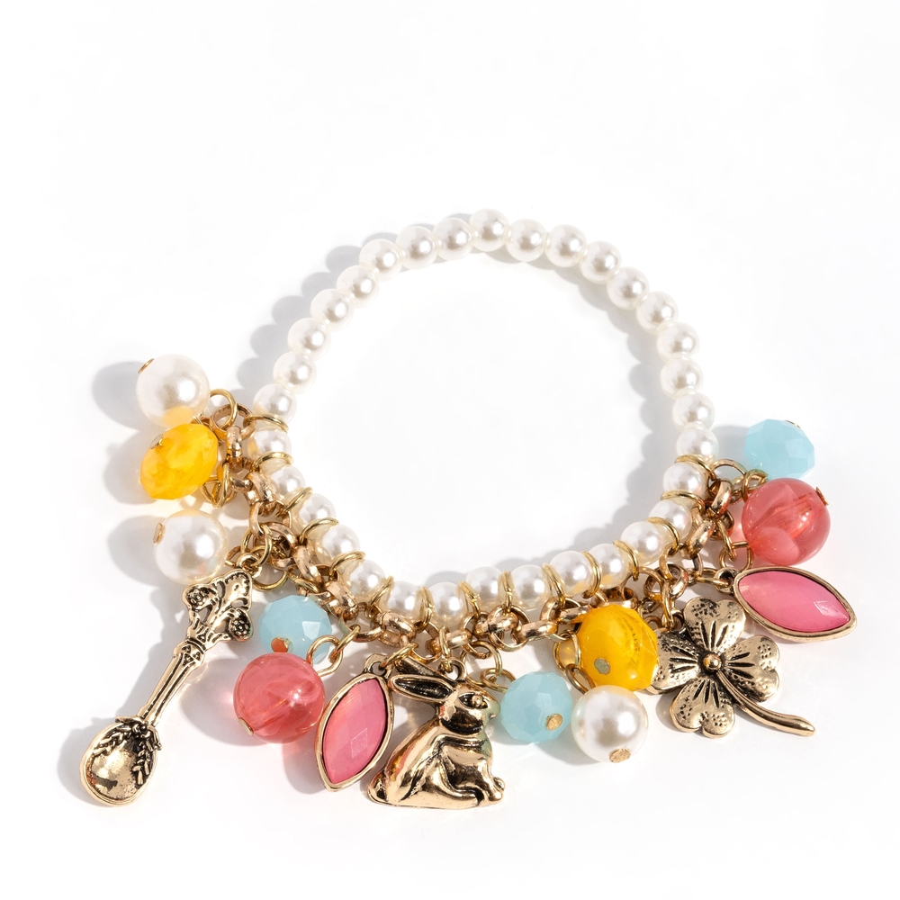 Paparazzi Gold and White Charm BraceletTea Party Trend Multi Pearl Fashion Jewel